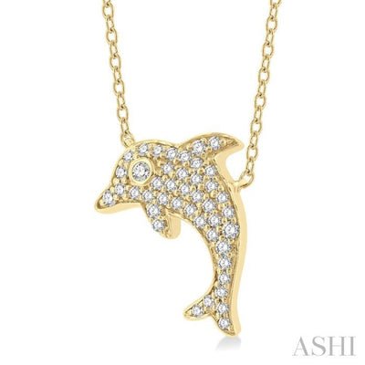 1/6 ctw Sealife Petite Dolphin Round Cut Diamond Fashion Pendant With Chain in 10K Yellow Gold