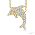 1/6 ctw Sealife Petite Dolphin Round Cut Diamond Fashion Pendant With Chain in 10K Yellow Gold