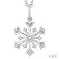 1/6 ctw Petite Snowflake Round Cut Diamond Fashion Pendant With Chain in 10K White Gold