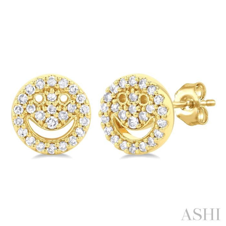 1/6 ctw Petite Smiley Round Cut Diamond Fashion Stud Earring in 10K Yellow Gold