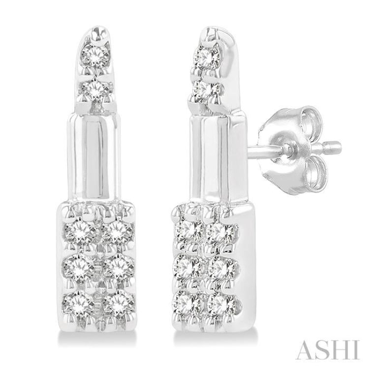 1/20 ctw Petite Lipstick Round Cut Diamond Fashion Stud Earring in 10K White Gold