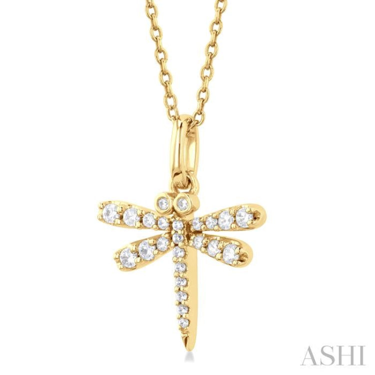 1/6 ctw Petite Dragonfly Round Cut Diamond Fashion Pendant With Chain in 10K Yellow Gold