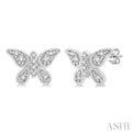 1/10 ctw Petite Milgrain Butterfly Round Cut Diamond Fashion Stud Earring in 10K White Gold