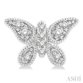 1/10 ctw Petite Milgrain Butterfly Round Cut Diamond Fashion Stud Earring in 10K White Gold