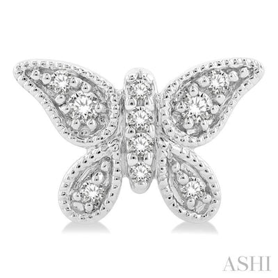 1/10 ctw Petite Milgrain Butterfly Round Cut Diamond Fashion Stud Earring in 10K White Gold