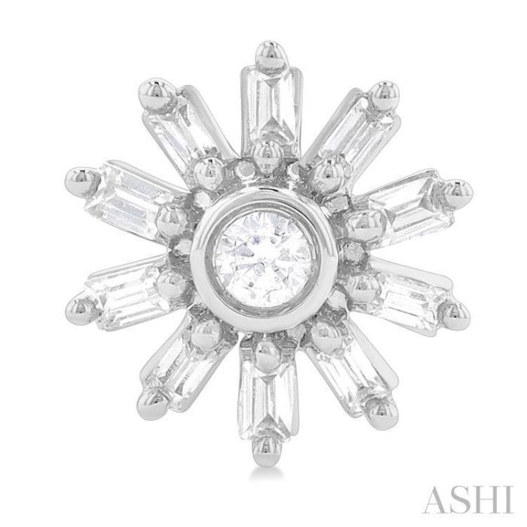 1/4 ctw Petite Wheel Baguette and Round Cut Diamond Fashion Stud Earring in 10K White Gold