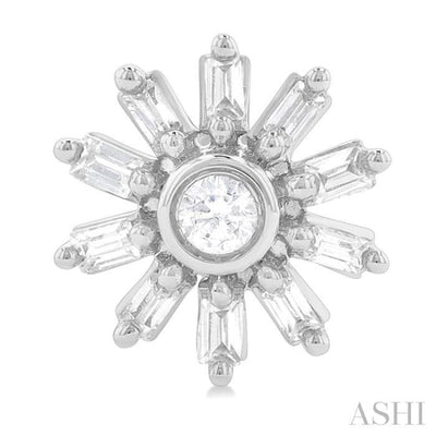 1/4 ctw Petite Wheel Baguette and Round Cut Diamond Fashion Stud Earring in 10K White Gold