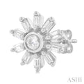 1/4 ctw Petite Wheel Baguette and Round Cut Diamond Fashion Stud Earring in 10K White Gold