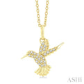 1/6 ctw Petite Hummingbird Round Cut Diamond Fashion Pendant With Chain in 10K Yellow Gold