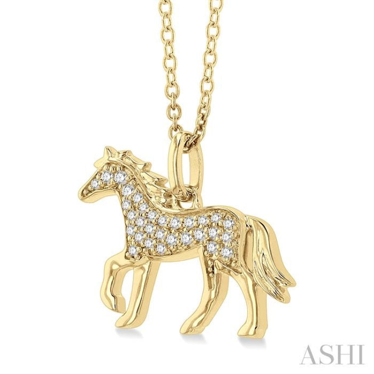 1/10 ctw Petite Horse Round Cut Diamond Fashion Pendant With Chain in 10K Yellow Gold