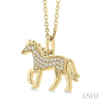 1/10 ctw Petite Horse Round Cut Diamond Fashion Pendant With Chain in 10K Yellow Gold