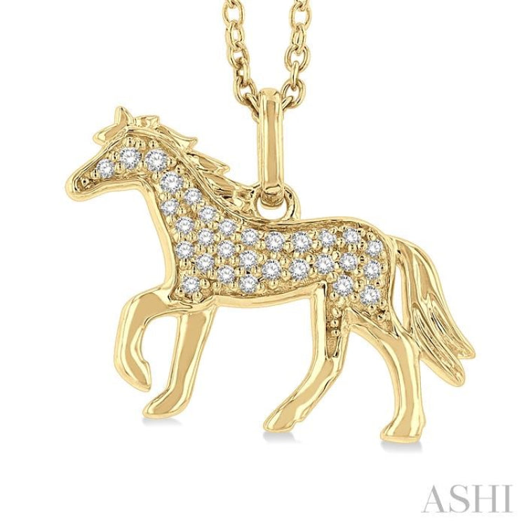 1/10 ctw Petite Horse Round Cut Diamond Fashion Pendant With Chain in 10K Yellow Gold