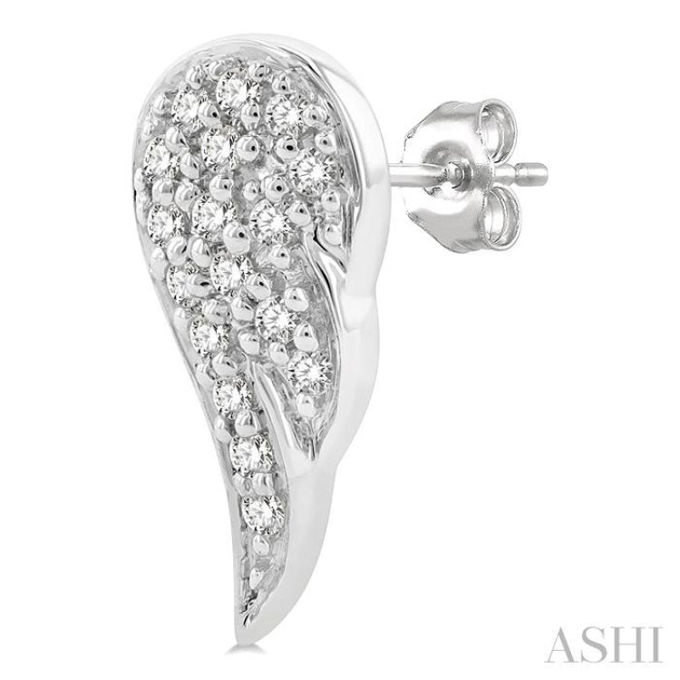 1/10 ctw Petite Angel Wings Round Cut Diamond Fashion Stud Earring in 10K White Gold