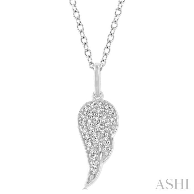 1/6 ctw Petite Angel Wing Round Cut Diamond Fashion Pendant With Chain in 10K White Gold