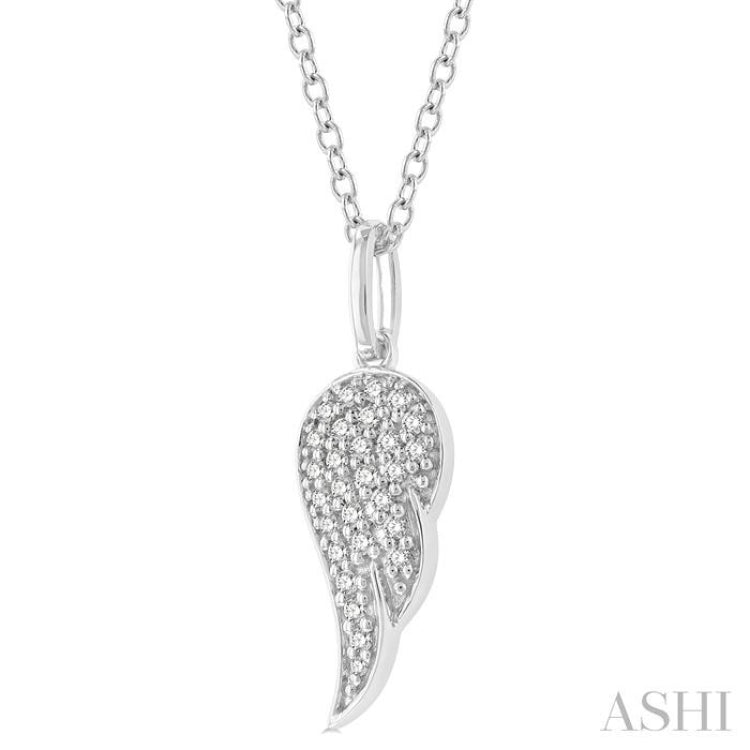 1/6 ctw Petite Angel Wing Round Cut Diamond Fashion Pendant With Chain in 10K White Gold