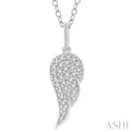 1/6 ctw Petite Angel Wing Round Cut Diamond Fashion Pendant With Chain in 10K White Gold