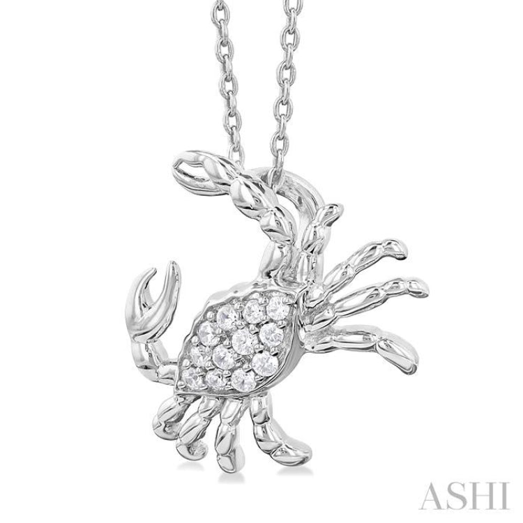 1/10 ctw Petite Crab Round Cut Diamond Fashion Pendant With Chain in 10K White Gold