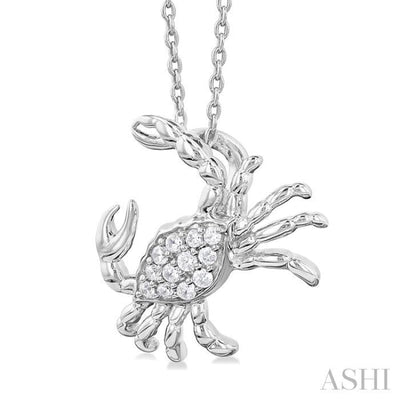 1/10 ctw Petite Crab Round Cut Diamond Fashion Pendant With Chain in 10K White Gold