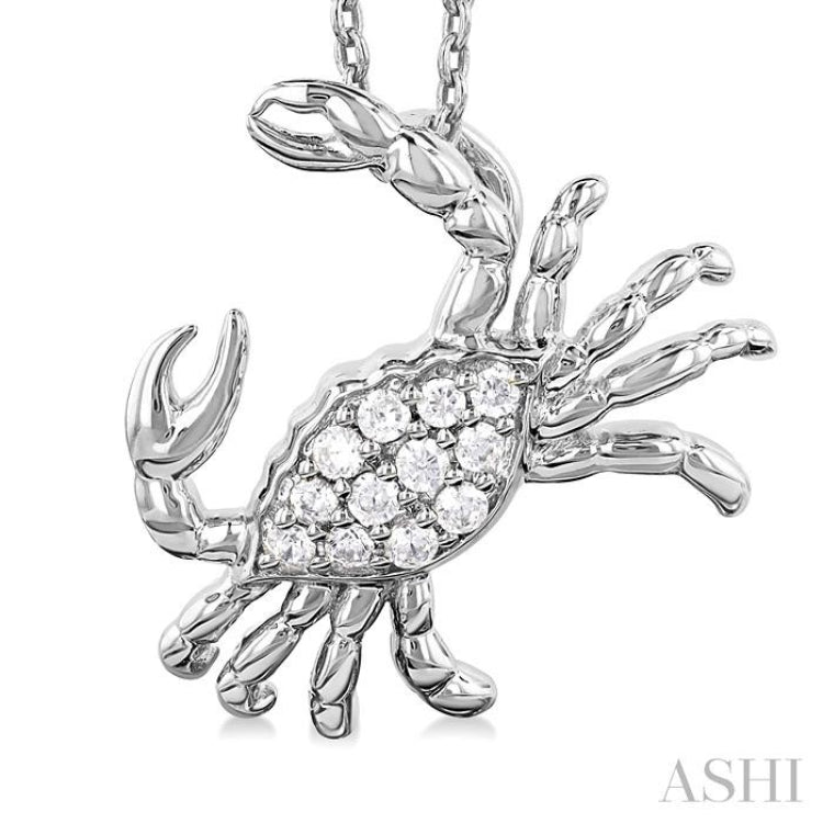 1/10 ctw Petite Crab Round Cut Diamond Fashion Pendant With Chain in 10K White Gold