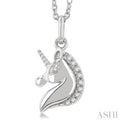 1/20 ctw Petite Unicorn Round Cut Diamond Fashion Pendant With Chain in 10K White Gold