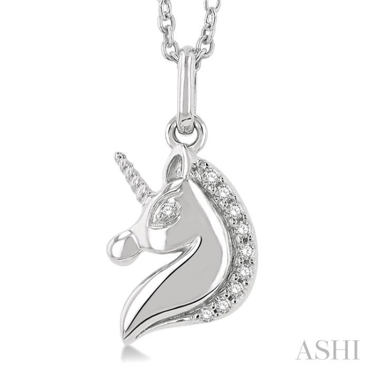 1/20 ctw Petite Unicorn Round Cut Diamond Fashion Pendant With Chain in 10K White Gold
