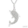 1/6 ctw Petite Sealife Dolphin Round Cut Diamond Fashion Pendant With Chain in 10K White Gold