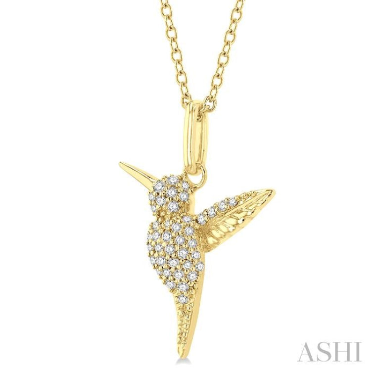 1/6 ctw Petite Hummingbird Round Cut Diamond Fashion Pendant With Chain in 10K Yellow Gold