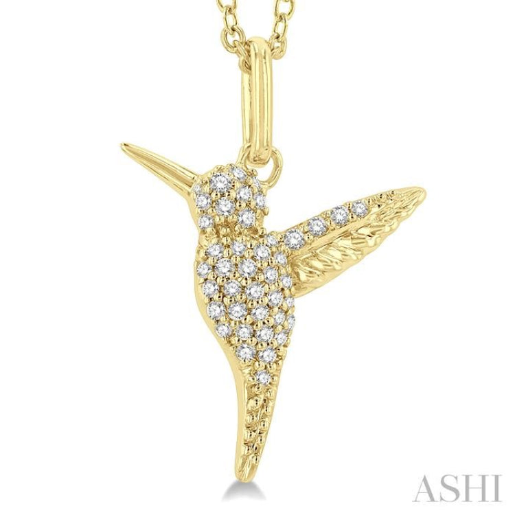 1/6 ctw Petite Hummingbird Round Cut Diamond Fashion Pendant With Chain in 10K Yellow Gold