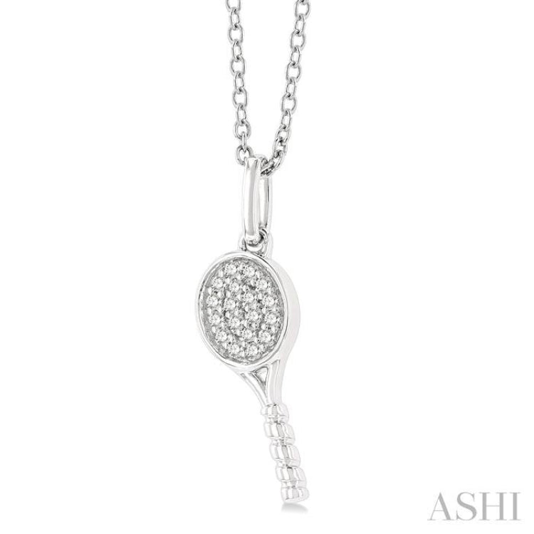 1/10 ctw Petite Tennis Racket Round Cut Diamond Fashion Pendant With Chain in 10K White Gold