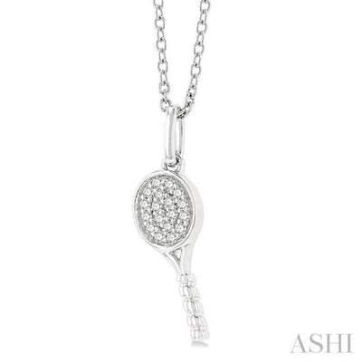 1/10 ctw Petite Tennis Racket Round Cut Diamond Fashion Pendant With Chain in 10K White Gold