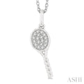 1/10 ctw Petite Tennis Racket Round Cut Diamond Fashion Pendant With Chain in 10K White Gold