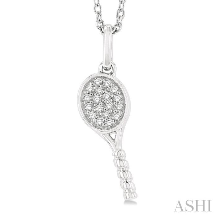 1/10 ctw Petite Tennis Racket Round Cut Diamond Fashion Pendant With Chain in 10K White Gold