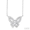 1/3 ctw Petite Butterfly Baguette and Round Cut Diamond Fashion Pendant With Chain in 10K White Gold