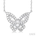1/3 ctw Petite Butterfly Baguette and Round Cut Diamond Fashion Pendant With Chain in 10K White Gold