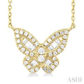 1/3 ctw Petite Butterfly Baguette and Round Cut Diamond Fashion Pendant With Chain in 10K Yellow Gold