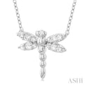 1/6 ctw Petite Dragonfly Round Cut Diamond Fashion Pendant With Chain in 10K White Gold