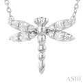1/6 ctw Petite Dragonfly Round Cut Diamond Fashion Pendant With Chain in 10K White Gold