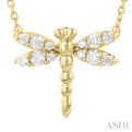 1/6 ctw Petite Dragonfly Round Cut Diamond Fashion Pendant With Chain in 10K Yellow Gold