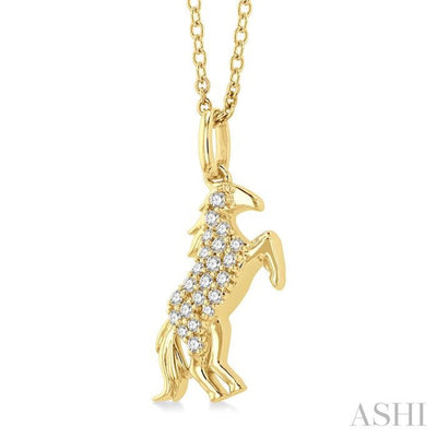 1/8 ctw Petite Horse Round Cut Diamond Fashion Pendant With Chain in 10K Yellow Gold