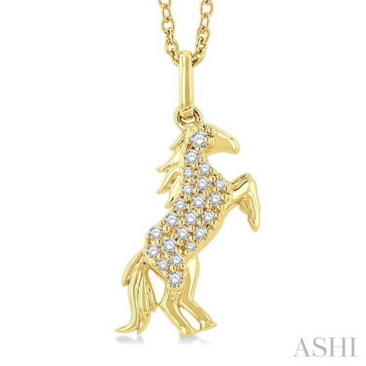 1/8 ctw Petite Horse Round Cut Diamond Fashion Pendant With Chain in 10K Yellow Gold