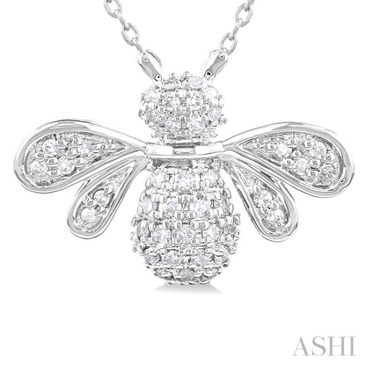1/4 ctw Petite Bumble Bee Round Cut Diamond Fashion Pendant With Chain in 10K White Gold
