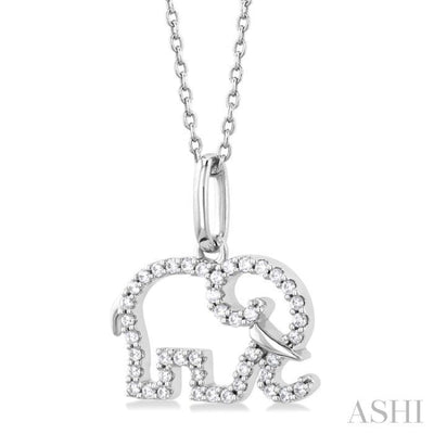1/6 ctw Petite Tusked Elephant Frame Round Cut Diamond Fashion Pendant With Chain in 10K White Gold