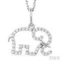 1/6 ctw Petite Tusked Elephant Frame Round Cut Diamond Fashion Pendant With Chain in 10K White Gold