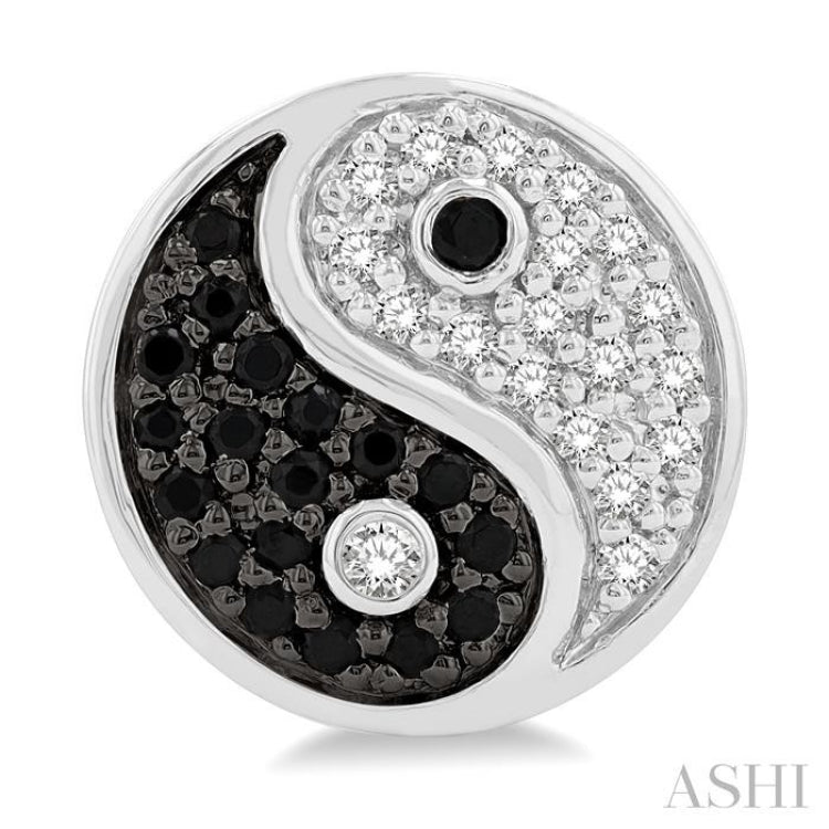 1/4 ctw Petite Tao Yin Yang Black and White Round Cut Diamond Fashion Stud Earring in 10K White Gold
