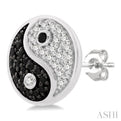 1/4 ctw Petite Tao Yin Yang Black and White Round Cut Diamond Fashion Stud Earring in 10K White Gold