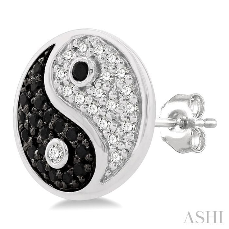 1/4 ctw Petite Tao Yin Yang Black and White Round Cut Diamond Fashion Stud Earring in 10K White Gold