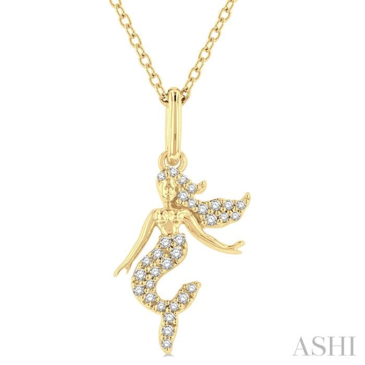 1/8 ctw Petite Sealife Mermaid Round Cut Diamond Fashion Pendant With Chain in 10K Yellow Gold