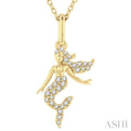 1/8 ctw Petite Sealife Mermaid Round Cut Diamond Fashion Pendant With Chain in 10K Yellow Gold