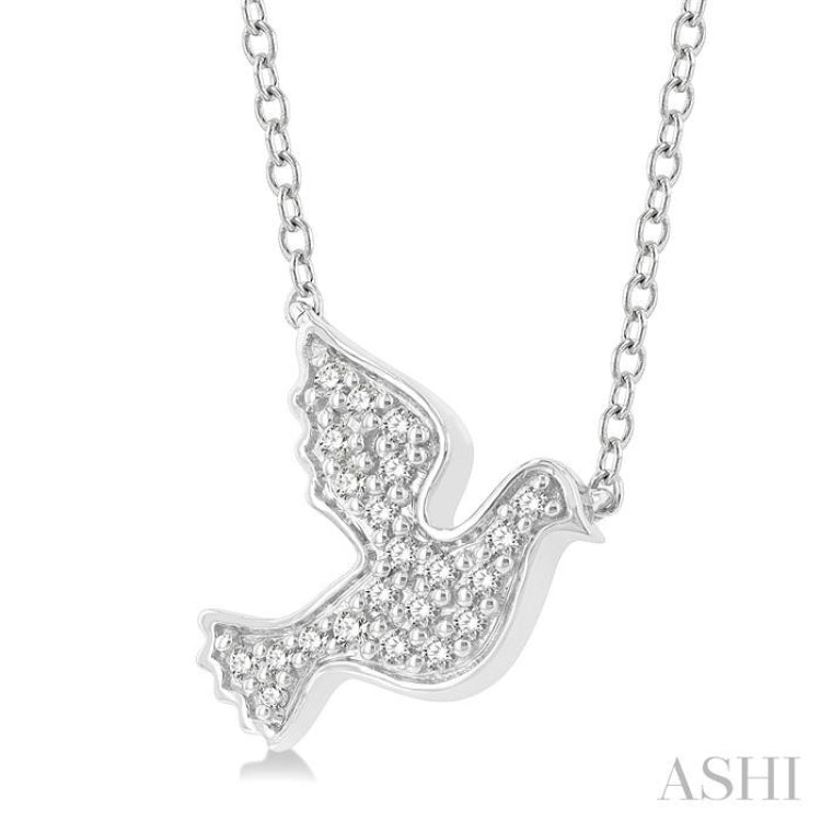 1/10 ctw Petite Dove Round Cut Diamond Fashion Pendant With Chain in 10K White Gold
