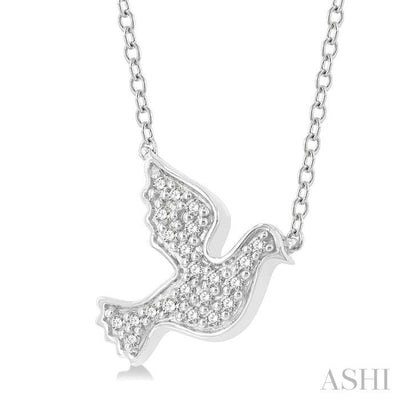 1/10 ctw Petite Dove Round Cut Diamond Fashion Pendant With Chain in 10K White Gold